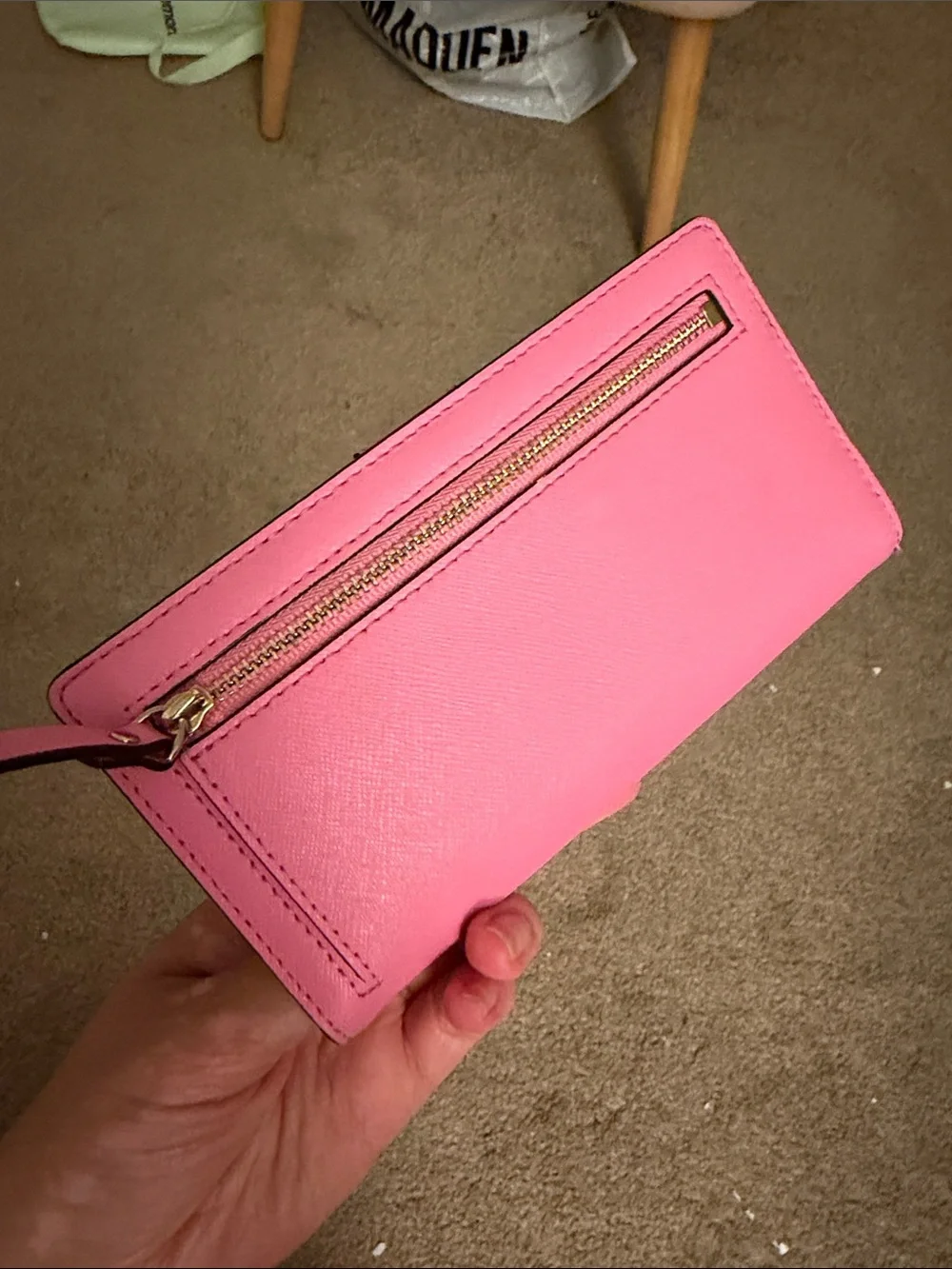 kate spade bright pink saffiano leather continental wallet with gold logo